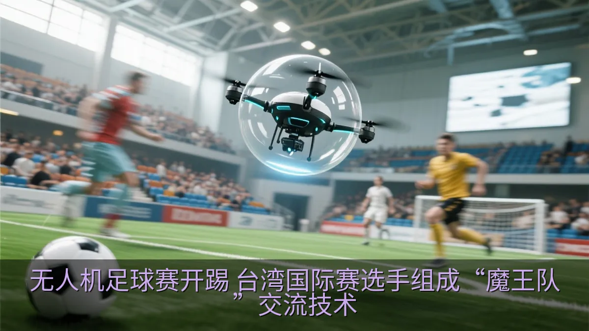 无人机足球选手在比赛场地进行攻防